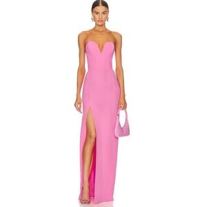 Amanda Uprichard Cherri Gown Dress Strapless Side Slit Shocking Pink Size Medium